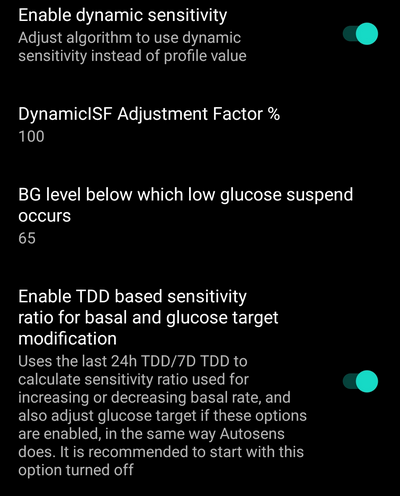 Dynamic ISF settings