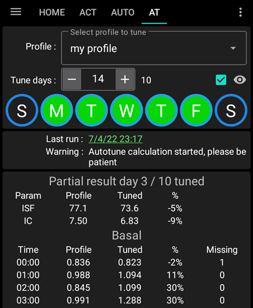 Autotune default screen