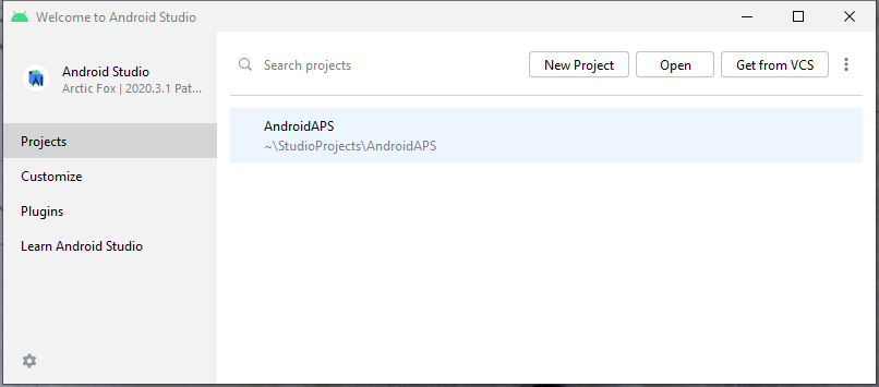Android Studio - Sélectionnez un projet