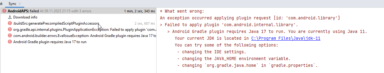 Для Android Gradle требуется Java 17