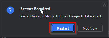 Подтверждение перезапуска Android Studio